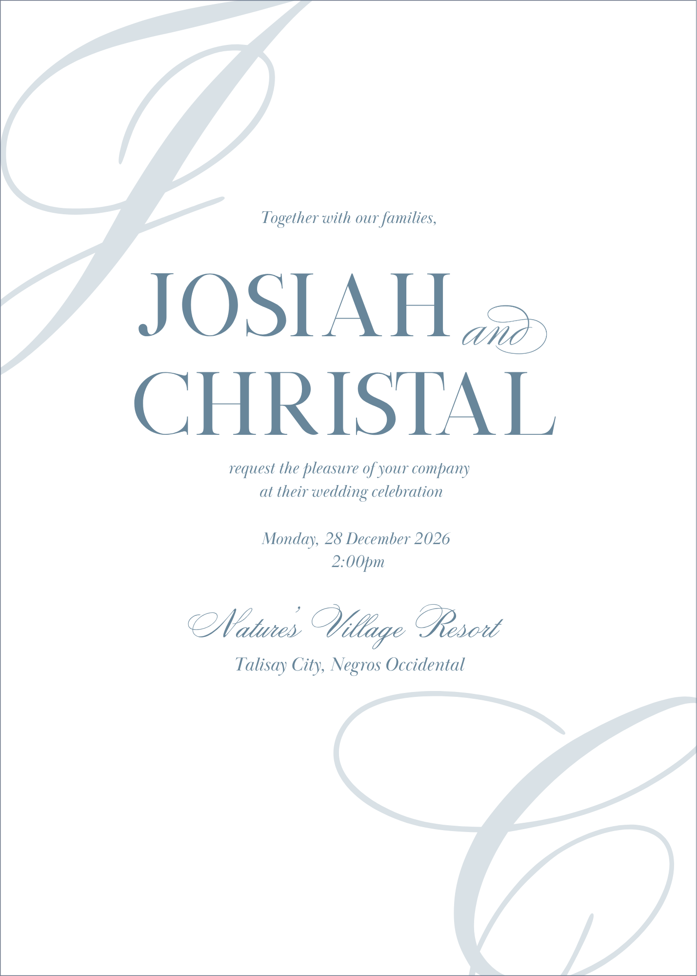Josiah and Christal wedding invitation — 28 December 2026